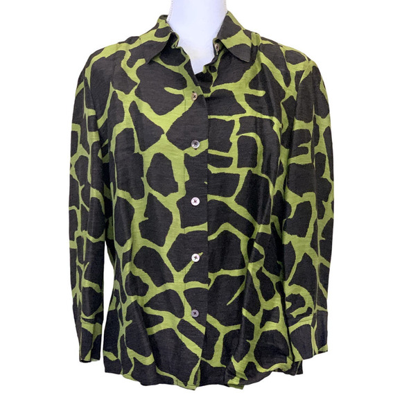 NWT Linda Allard for Ellen Tracey brown/green linen/silk animal print jacket, 14 - Picture 1 of 6